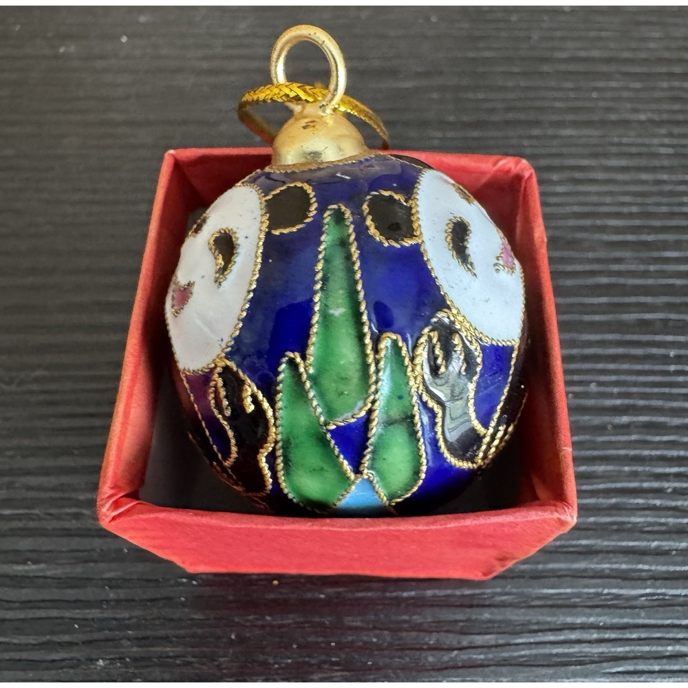 Cloisonné Christmas Ornament Panda Bears Bamboo Small
